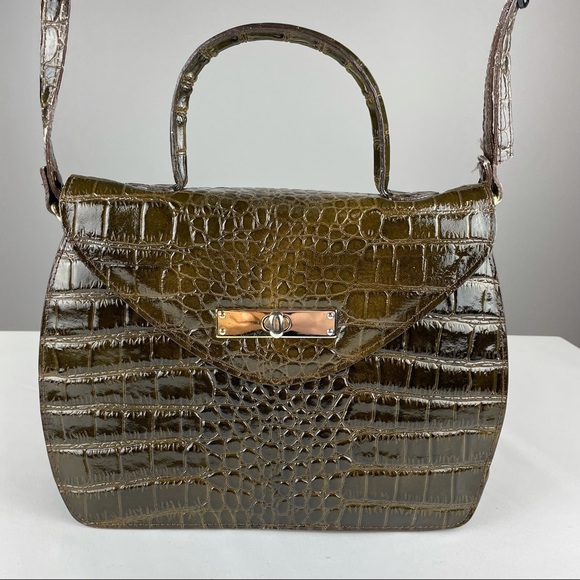 Crocodile shoulder top handle bag gold and silver lock - Picture 3 of 4
